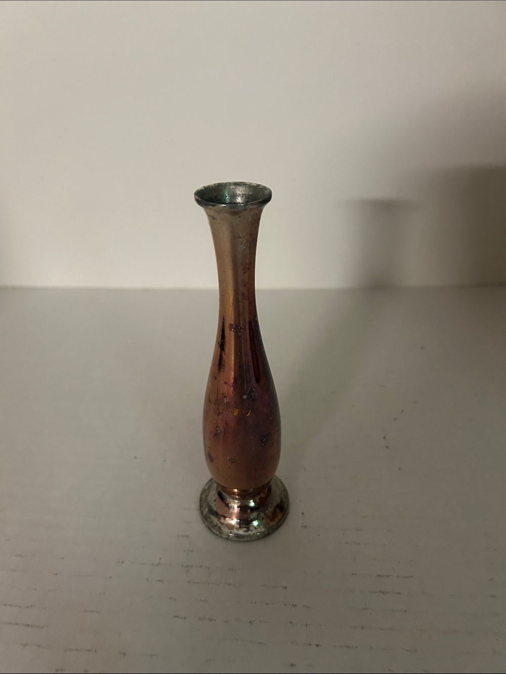 Vintage Mirrored Mercury Glass Bud Vase - Bronze Tone Minitaure Bud Vase